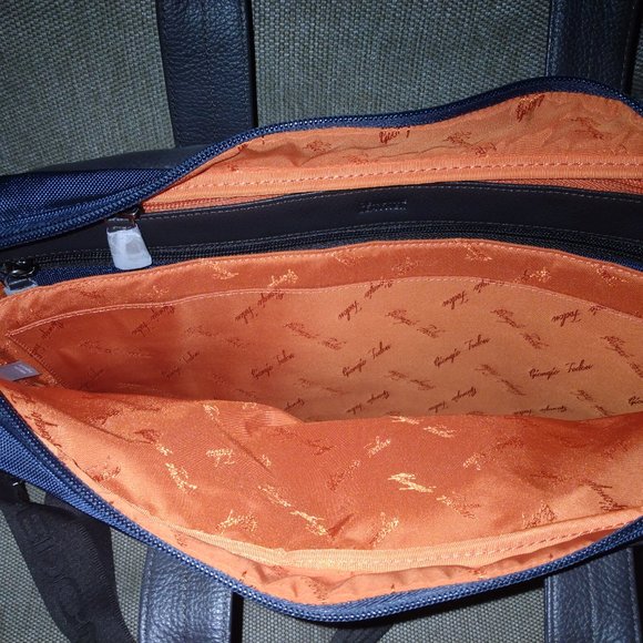 ❤️GIORGIO FEDON Navy and Brown Canvas Leather Laptop Briefcase +Shoulder Strap - Picture 6 of 8